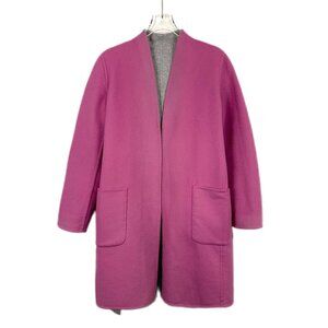 Maxmara Womens Reversible Pink & Gray Wool Belted Coat V-Neck Long Sleeves Size